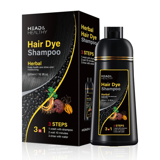 Head & Healthy Hair Dye Shampoo 3 in 1 Instant Herbal Ingredients for Gray Hair 500ml 16.9 fl oz Unisex Formula