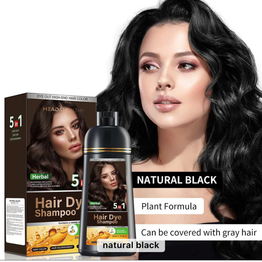 Head & Healthy Black Hair Dye Shampoo 5 in 1 Instant Hair Dye Herbal Ingredients 500ml 16.9 fl oz for Gray Hair Unisex Formula
